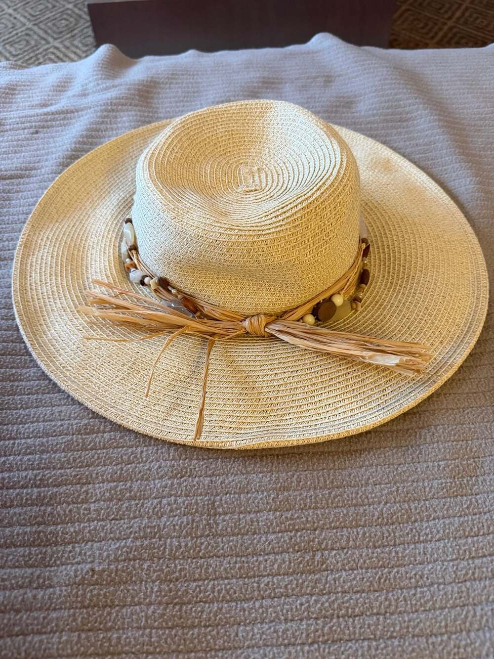 Sun 'N Sand Straw Boater Hat with Beaded Trim
